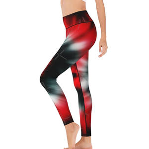 Leggings longs taille haute pour femmes, imprimé animal rouge, noir, blanc, extensibles, tricotés en spandex et polyester, style sportif, séchage rapide - Product Image 6