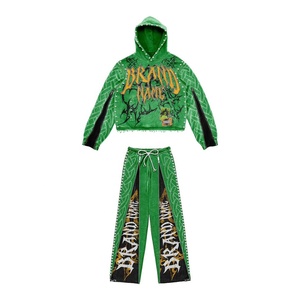 Ensemble de survêtement unisexe bleu à capuche, style streetwear, avec logo imprimé sur toute la longueur, sweat-shirt et pantalon, coupe ample, fermeture à cordon, hiver, USA - Product Image 2