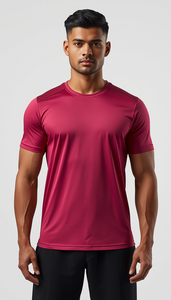 เสื้อยืดคอกลมแขนสั้นสีชมพูล้วน ผ้าเจอร์ซีย์คอตตอน 100% 220 GSM สำหรับผู้ชาย สไตล์ลำลอง/สปอร์ต |   โลโก้ด้านหน้า |   ชุดกีฬาแห้งเร็ว - Product Image 1