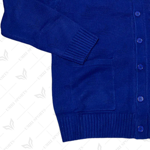 Cárdigan de Punto Azul con Cuello en V y Manga Larga, con Bolsillos con Logotipo, para Mujer, Invierno, 100% Algodón, Estilo Preppy, Cárdigan de Sororidad - Product Image 3