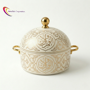 Luxury 3pc Hot Pot Stainless Steel Enamel Coated Arabian Style Thermal Insulated Casserole Food Warmer <b>Serving</b> <b>Dish</b> Stock Pots - Product Image 2