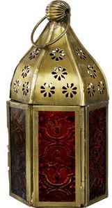 Farol de Hierro Negro con Paneles de Vidrio Rojo y Verde para Decoración del Hogar - Product Image 4
