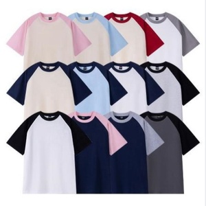 260gsm 100% Cotton Unisex Two Tone Raglan Short Sleeve T‑Shirt For Men Contrast Color Block <b>Baseball</b> Style Crewneck <b>Tee</b> Women - Product Image 1