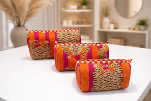 High Quality Vintage Eco-Friendly Water Resistant Cotton Matching Inner Zipper Quilted Large Durable Cosmetic <b>Bag</b> Case Set - Product Image 4