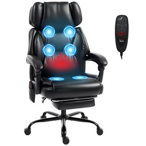 High Back Office Chair <b>Vibration</b> Massage Heated Reclining Feature Computer Chair Footrest Swivel Wheels <b>Remote</b> Control Black - Product Image 1