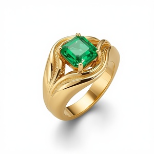 9K Solid <b>Gold</b> Organic Emerald <b>Ring</b> Bezel Set Natural Emerald Statement <b>Ring</b> Fine Jewelry Custom OEM Manufacturer - Product Image 2
