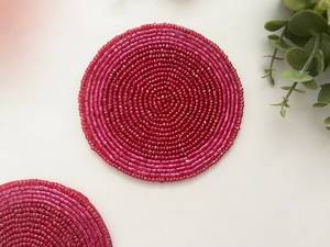 Pinkish Red Beaded Coasters: Handmade Drink Coaster Set - Product Image 3