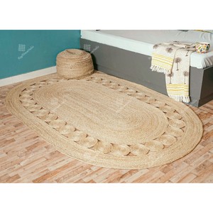 Farmhouse Style Flat Pile Eco Friendly Living Room Decor Oval Braided Jute Area Rug Solid Color - Product Image 3