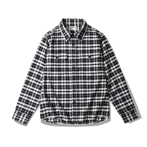Chemise à carreaux pour homme, manches longues, 100% coton flanelle, col rabattu, boutonnée, manches longues, vêtement d'hiver, chemise en flanelle effet vieilli - Product Image 5