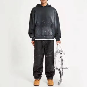 Custom <b>Spray</b> Tattered Edge Acid Wash <b>Sun</b> Faded Regular Fit Vintage 100% Cotton French Terry Zipper Oversized Streetwear Hoodies - Product Image 5