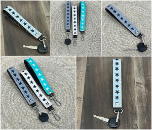 March Expo Design Hand Tooled Cowhide Leather Lanyard Stylish Wrist Keychain with Star Pattern Perfect for Daily Use - Product Image 3