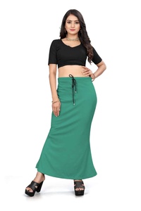Jupe crayon pour femme, couleur verte unie, taille élastique avec cordon de serrage, longueur cheville, style décontracté, tissu en coton et élasthanne tricoté - Product Image 1