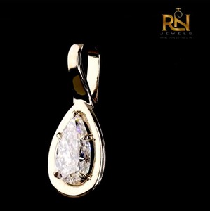 Pendentif solitaire en diamant de laboratoire taille poire 3 carats, serti clos, or massif 9K 14K 18K, couleur DEF, clarté VVS2, bijoux fins personnalisés - Product Image 5