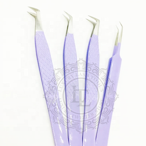 Pince à épiler à pointe argentée avec revêtement en poudre violette Pince à épiler d'extension de cils à poignée diamantée en acier inoxydable durable - Product Image 2