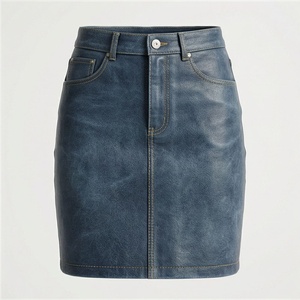 Jupe crayon en jean taille haute pour femme, mini, couleur unie, style décontracté avec poches, finition délavée - Product Image 1