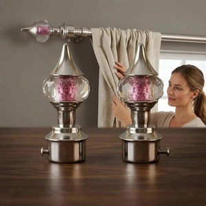 Glam Crystal <b>Curtain</b> Finials with Pink Glitter Center Spherical Shape Elegant Design Style - Product Image 4