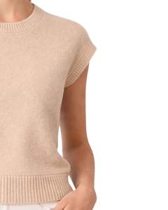 Pull sans manches en maille beige personnalisé pour femme – Gilet décontracté léger et doux à col rond pour l'été – Haut élégant et tendance - Product Image 3