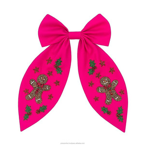 Pinza de pelo de árbol de Navidad con cuentas de satén hecha a mano, lazo Multicolor, accesorio de vacaciones para niños, elementos rectangulares, accesorio para fiesta de boda - Product Image 6