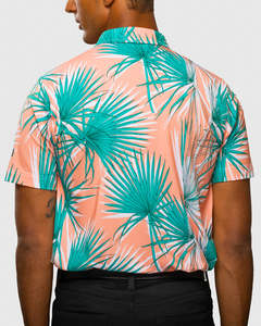 Chemise Homme Manches Courtes Imprimé Flamant Rose pour Vacances, Impression Numérique, Tissu Tricoté Anti-Plis, Logo Avant, Polyester - Product Image 2