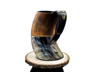 Taza tallada de cuerno de Animal Real, artesanías naturales ecológicas para decoración del hogar, estilo vikingo para recreaciones, festivales y Navidad - Product Image 1