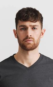 T-shirt pour homme gris foncé à col en V, manches courtes, décontracté, 100% coton peigné, coupe ample, style minimaliste, logo personnalisé - Product Image 5