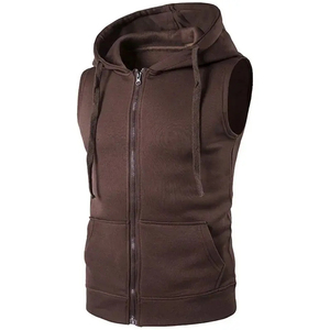 Chaleco con Capucha sin Mangas para Hombre, Color Marrón, con Cierre Frontal y Bolsillos, Ligero, Informal, para Deportes y Uso Diario - Product Image 1