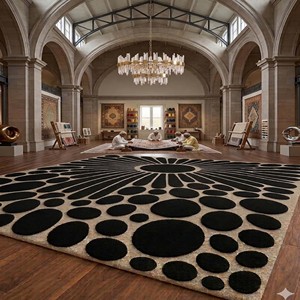 <b>Black</b> Beige Wool geometric circle pattern area <b>rug</b> Hand Tufted modern carpet for living room bedroom luxury decorative home <b>rug</b> - Product Image 3