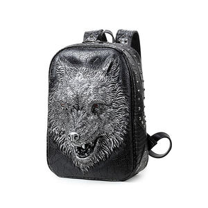 Fashionable Embossed <b>Wolf</b> Travel PU Leather Laptop Backbags Animal 3d <b>Backpack</b> - Product Image 3