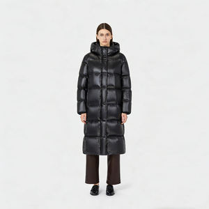 Chaqueta Larga Acolchada con Capucha para Mujer, Abrigo Impermeable de Invierno, Manga Larga, Relleno de Poliéster Grueso, Cierre de Cremallera, Color Sólido - Product Image 1