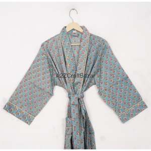 Kimono 100% Algodón con Estampado Floral, Bata de Dormir Abierta por Delante para Mujer, Estilo Indio, Orgánica, para Verano, Playa o Dormir - Product Image 3