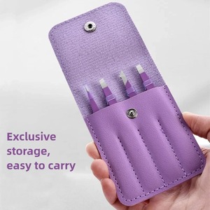 Juego de Pinzas para Cejas Multifuncionales de Acero Inoxidable Morado, Hechas a Mano, Punta Inclinada, Diseño Duradero, Estilo Moderno, 4 Piezas, Estuche para Pinzas - Product Image 2