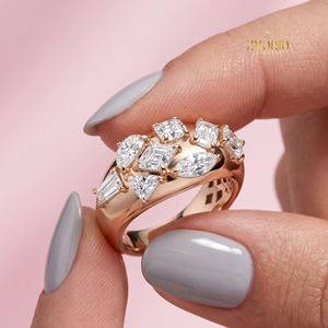 10K Gold Multi Shape Diamond Cluster <b>Ring</b> Unique Diamond <b>Statement</b> <b>Ring</b> Lab Grown Diamond Bridal <b>Ring</b> - Product Image 3
