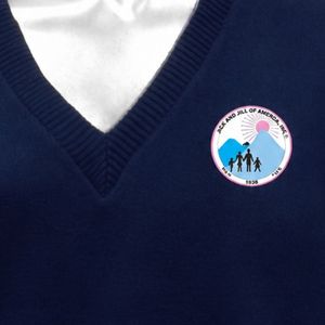 Jack & Jill V Neck Sweater with Crest <b>Navy</b> Blue Premium Knit Pullover Casual Event Apparel Bulk Supply Everyday Wear New - Product Image 3