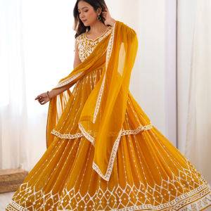 NOUVEAU MODEST WEAR SHARARARA PLAZZO AVEC DUPATTA PANTALON TISSU FAUX GEORGETTE INTÉRIEUR MICRO TRAVAIL FIL TRAVAIL - Product Image 1