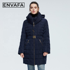 Abrigo de invierno para mujer con capucha y cinturón, impermeable, largo, tipo parka, cálido, acolchado, con relleno, diseño a cuadros, chaqueta de plumón gruesa para nieve. - Product Image 4