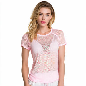 T-shirt transparent à col rond pour femme, T-shirts en maille légère à séchage rapide pour femme, T-shirt transparent léger pour femme - Product Image 2