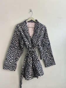 Leopard Print Women's Blouson Jacket Full Sleeve Pullover Woven Polyester Autumn Style with Bow <b>Decoration</b> - Product Image 4
