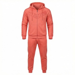 Ensemble de survêtement pour homme avec capuche corail, sweat-shirt et pantalon à fermeture éclair intégrale, couleur unie décontractée, respirant, en polyester, vêtements de sport pour l'automne - Product Image 1