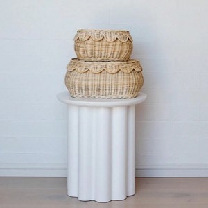 Handwoven Scalloped <b>Basket</b> Set Of 2 Elegant <b>Wicker</b> <b>Basket</b> <b>Storage</b> with Scallop Edge Lid Nursery <b>Storage</b> Clothing Organizing - Product Image 6