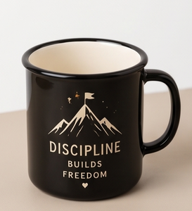 Special Stoic Quote Iron Enamelware <b>Cup</b> Discipline Builds Freedom Art Light Metal Drinkware Trade Supply Distribution Hub - Product Image 4