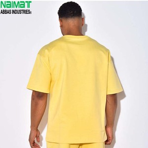 Men's Yellow Cotton T-Shirt <b>Set</b> Crew Neck Solid Color Casual Summer Breathable <b>Knitted</b> Short Sleeve Outfit - Product Image 2