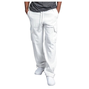 Men's <b>White</b> <b>Cargo</b> Sweatpants Elastic Waist Multiple Pockets Casual Style Breathable Cotton Autumn Wear - Product Image 1