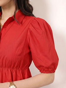 Summer Cotton Tops Elastic Waist Breathable <b>Shirts</b> Office Daily Wear Casual Blouse <b>Button</b> Lady Casual Cotton Peplum <b>Shirt</b> Top - Product Image 3
