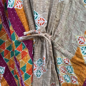 Caftán bohemio de algodón Kantha hecho a mano en India, vestido playero para mujer - Product Image 4