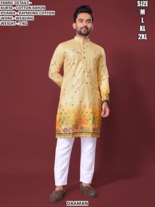 Veerangan Heritage Cotton Rayon Floor-Length Traditional Diwali Party Quick Dry <b>Men's</b> <b>Kurta</b> - Product Image 3