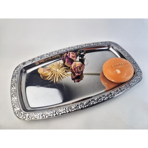 Bandeja Rectangular Decorativa de Acero Inoxidable, Elegante, Hecha a Mano, con Borde de Diseño Floral, para Hotel y Restaurante - Product Image 4