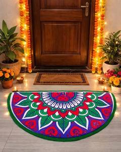 2026 Model Bohemian Floral <b>Half</b> Round Door Mat Red Blue Mandala Pattern Anti <b>Slip</b> Home Decor Made In Bangladesh - Product Image 5