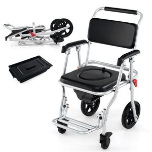Sedia a rotelle pieghevole in alluminio da 10 pollici con capacità di 150 kg, per letto/doccia/sedile WC rialzato, design antiruggine per anziani - Product Image 1