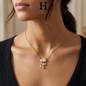 Collier pendentif fantaisie nuage et goutte de pluie en diamant plaqué or 14 carats, pendentif ludique pour femme, bijoux de mode - Product Image 1