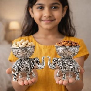 Handmade Metal Elephant Bowl Set With Carved Oriental Design For Fruit And Snacks Gifting - Product Image 3